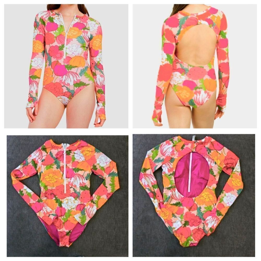 Trina Turk Women's Floral Print Long Sleeves Paddle Suit Swimsuit Size large